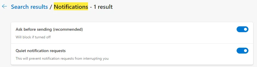 Edge notification settings Edge notification settings